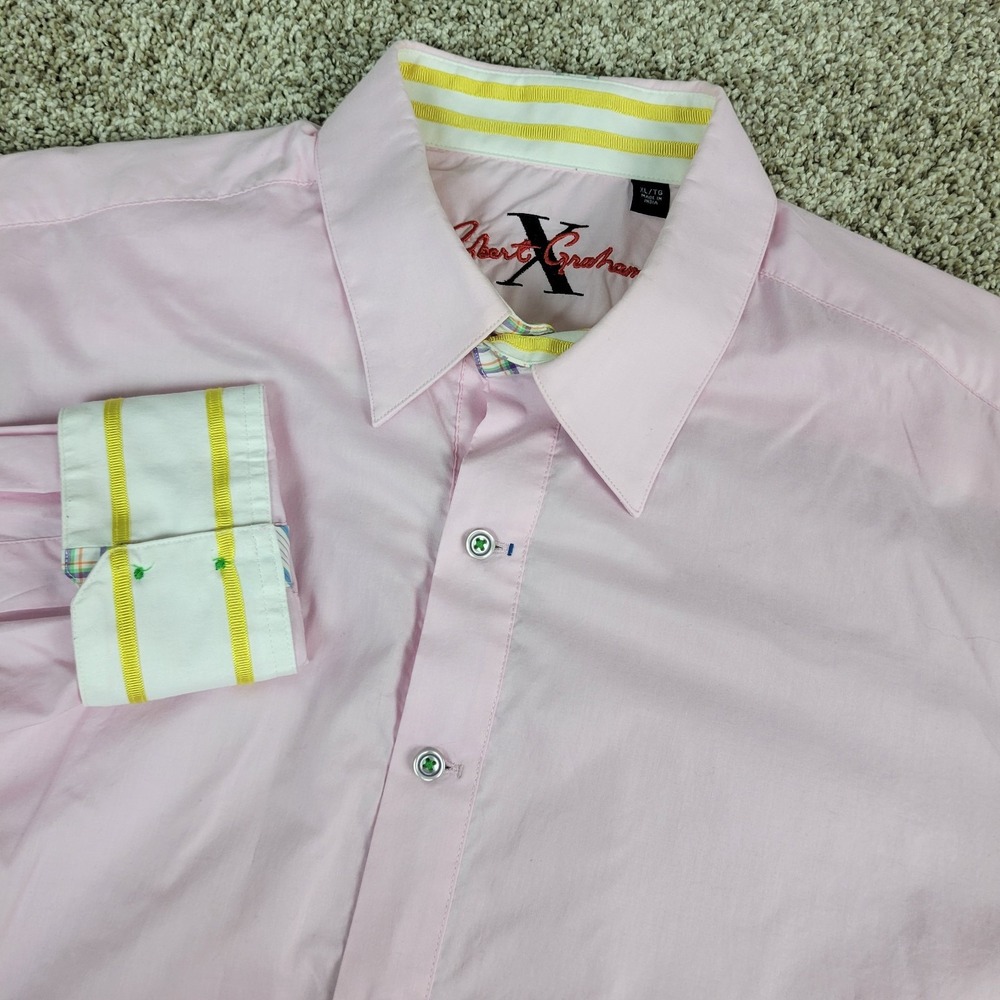 Robert Graham Mens XL Solid Pink Button Up Long Sleeve Flip Cuff